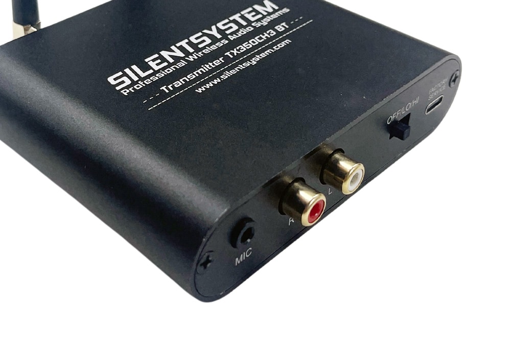Trasmettitore UHF TX-350 Silentsystem-Sender TX-350, rückseitige Eingänge